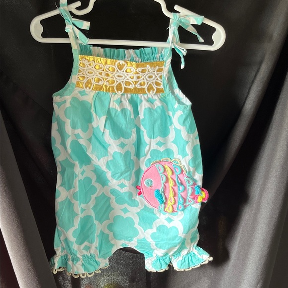 Mud Pie Other - Mud Pie Turquoise and Yellow Fish Bodysuit